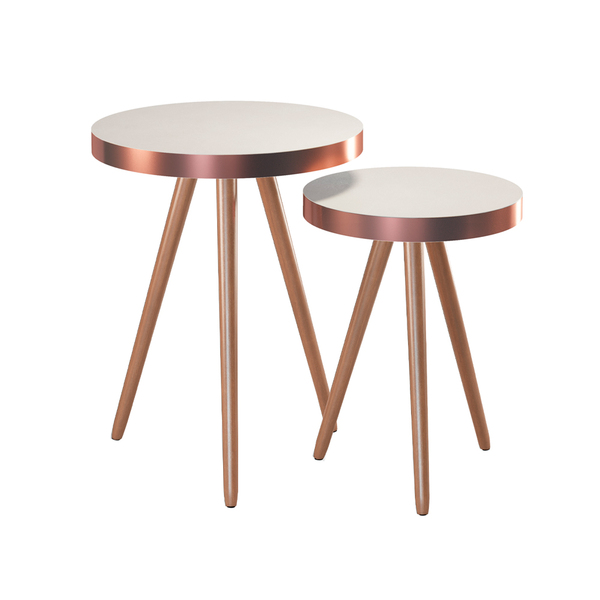 Kit 2 Mesa Lateral Lisa Mdf Off White | Aço Cobre - Sallar Ho